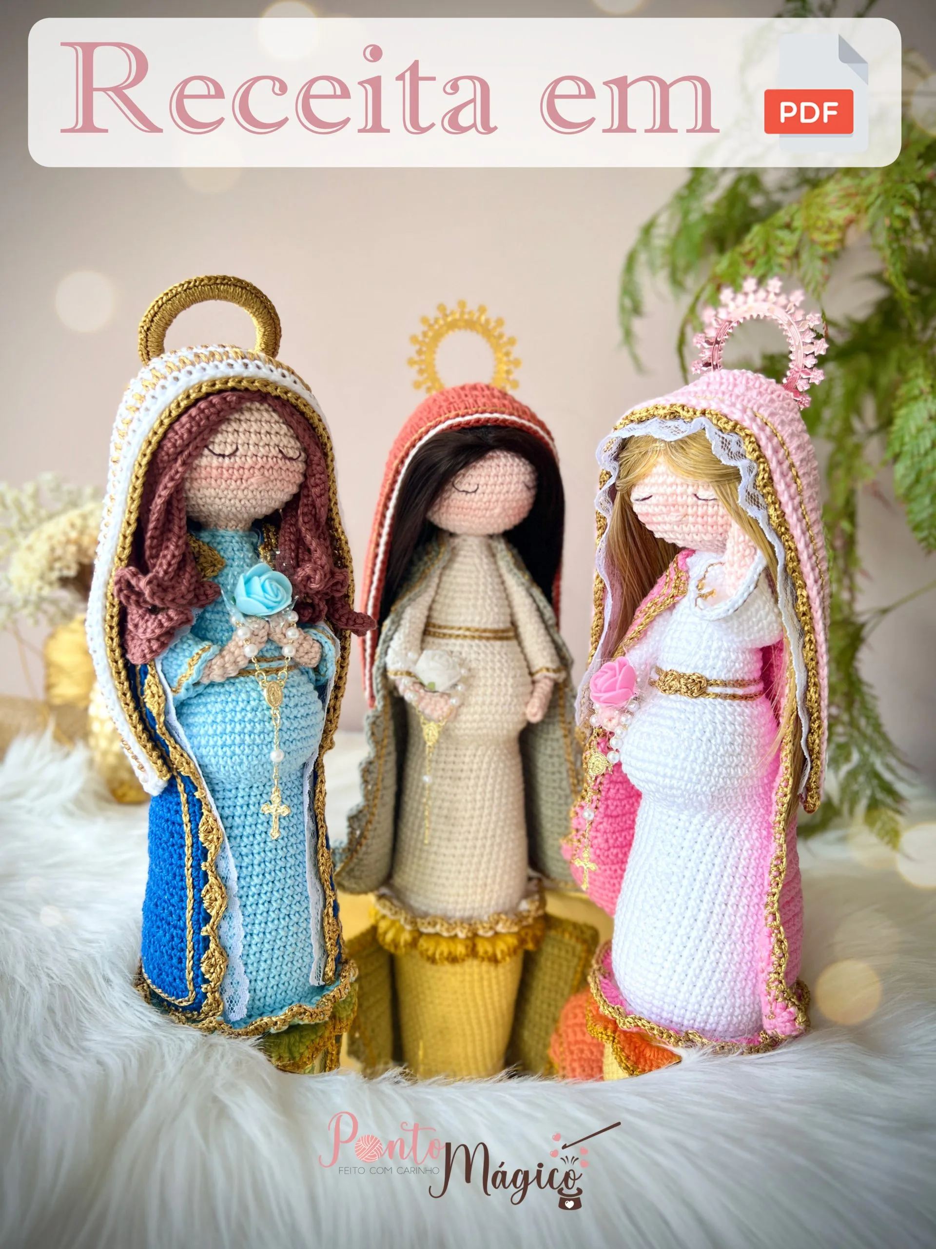 PDF Nossa Senhora Grávida, receita de crochê com a técnica amigurumi em pdf